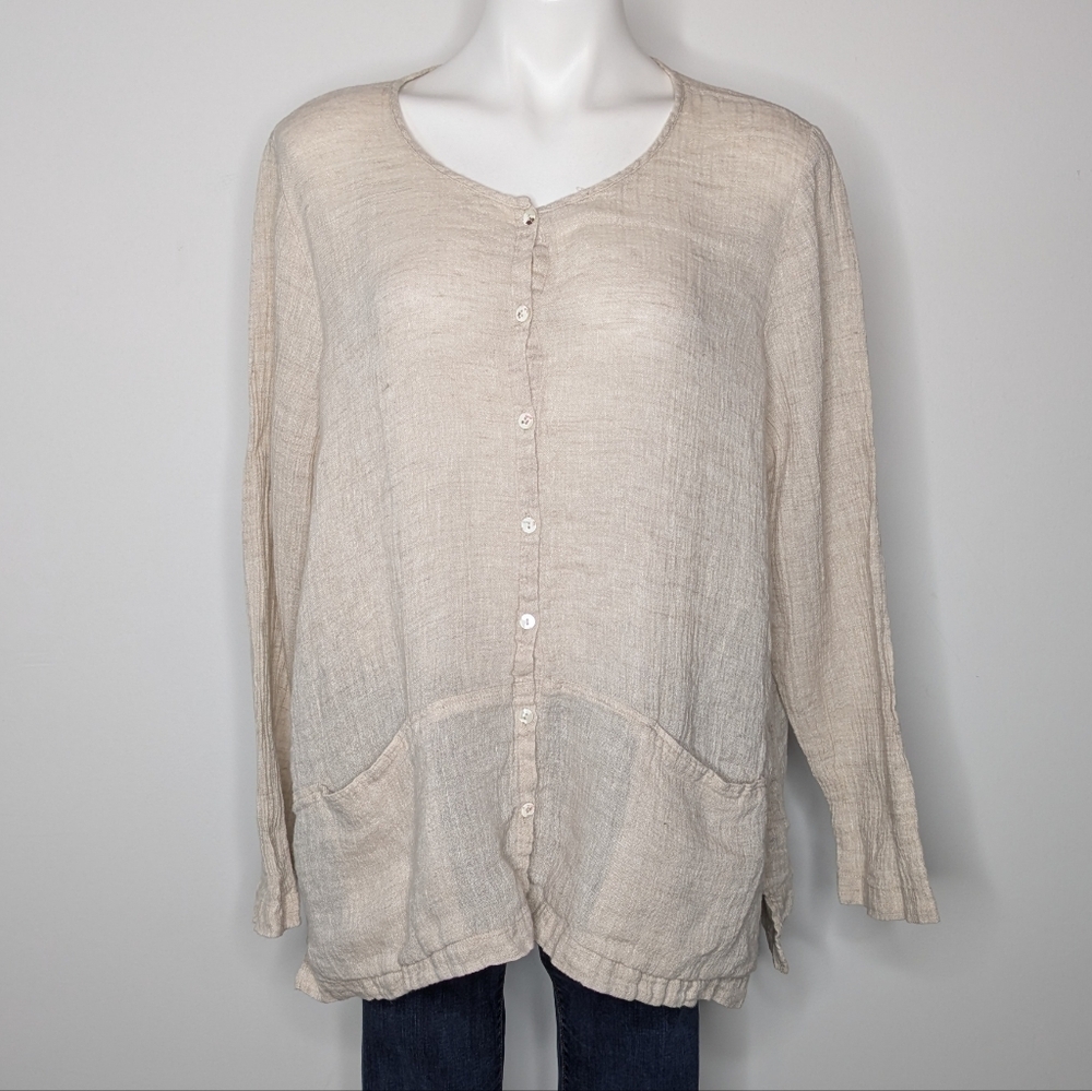 J Jill Pure Jill Cream Lightweight Round Neck Long Sleeve Button Up XL
